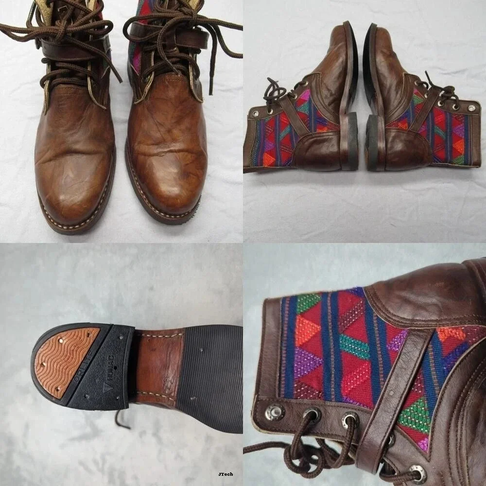 Hunac‎ Orlite Western Aztec Boots Womens 6.5 Red Blue Green Leather 37EU Tribal